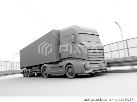 在高速公路上運行的大型電動卡車的粘土渲染圖像 63189134