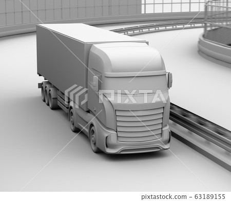 在高速公路上運行的大型電動卡車的粘土渲染圖像 63189155