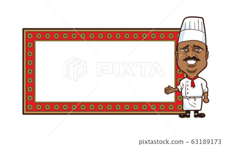 Illustration: Indian chef and signboard Illustration: Indian chef and signboard 63189173