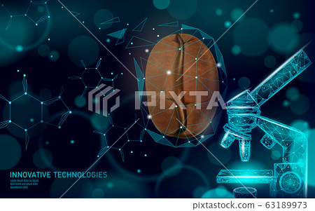 3D coffee bean realistic caffeine molecule. Low poly modern cafe processing symbol. Technology product caffeine free science research. Science research sign vector illustration 3D coffee bean realistic caffeine molecule. Low poly modern cafe processing symbol. Technology product caffeine free science research. Science research sign vector illustration 63189973