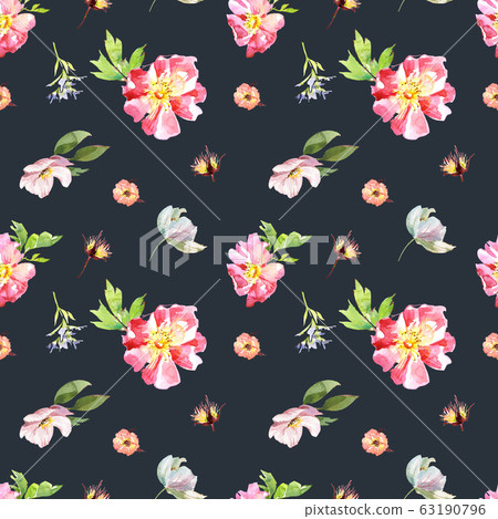 Wedding bridal romanric rustic warm seamless pattern. Hand drawing watercolor pink and purple and orange flowers ornament Wedding bridal romanric rustic warm seamless pattern. Hand drawing watercolor pink and purple and orange flowers ornament 63190796
