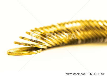A group of gold coin stacking from front row 63191181