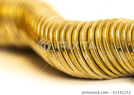 A group og gold coin stacking row in curve form A group og gold coin stacking row in curve form 63191252