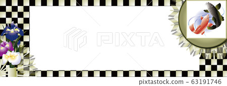 Illustration of irises on carp waterfall climbing decoration banner material black and gold lattice frame Illustration of irises on carp waterfall climbing decoration banner material black and gold lattice frame 63191746