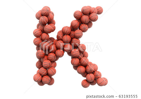 Letter K from basketball balls, 3D rendering 63193555