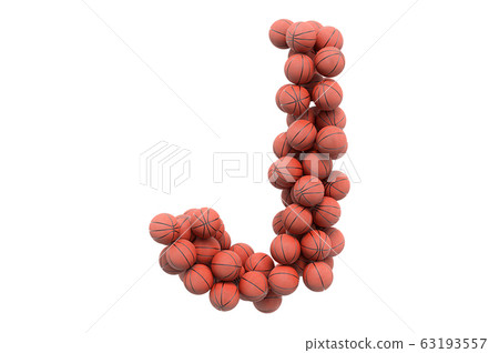 Letter J from basketball balls, 3D rendering Letter J from basketball balls, 3D rendering 63193557