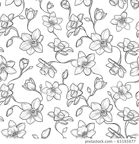 Seamless narcissus pattern, white background Seamless narcissus pattern, white background 63193877