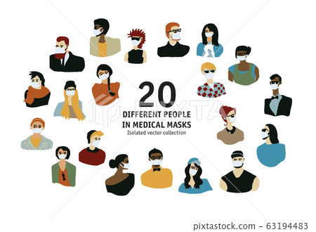 Epidemic virus people medical masks different people isolated portrate Epidemic virus people medical masks different people isolated portrate 63194483