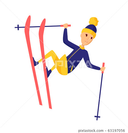 Vector men skier. Male skiing design element isolated on white background. Winter sportsman on ski resort. Winter sport activity. Skier jump Vector men skier. Male skiing design element isolated on white background. Winter sportsman on ski resort. Winter sport activity. Skier jump 63197056