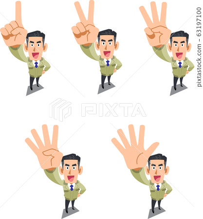 Construction worker showing numbers and order with fingers Construction worker showing numbers and order with fingers 63197100