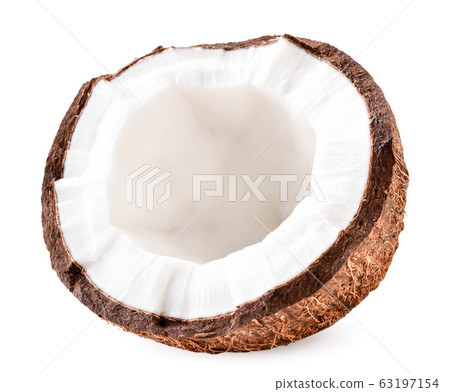 Coconut half close-up on a white background. Coconut half close-up on a white background. 63197154