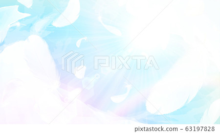 在彩虹的天空_ 16：9中飛舞的羽毛的背景插圖 63197828