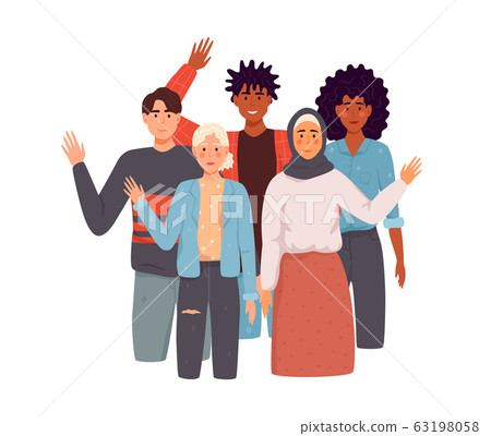 Different nations representatives waving hand. 63198058