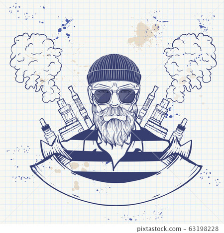 Sketch of hipster with a vaporizer cigarette 63198228