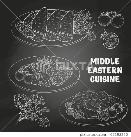 Middle Eastern cuisine, arabian dishes. 63198250