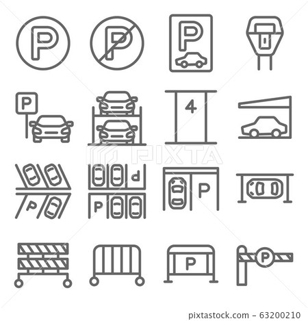 Car Parking set vector illustration. Contains such icon as Parking Gate, Roof, Automatic, Hydraulic, Barrier and more. Expanded Stroke 63200210