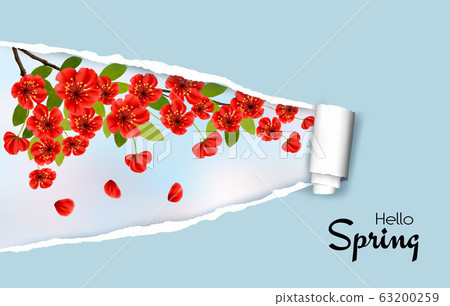 Ripped by hand paper background, revealing spring Ripped by hand paper background, revealing spring 63200259