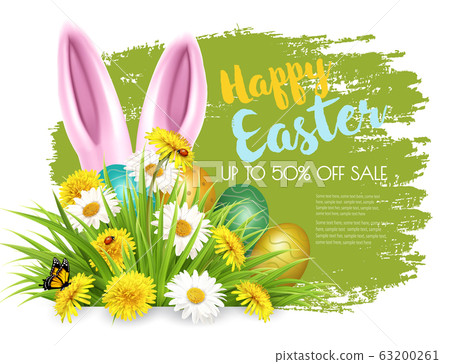 Easter Sale Background with colofrul eggs in green 63200261