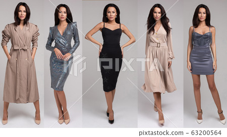 Collage of fashionable female model posing in 63200564
