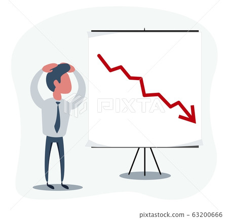Shocked man in a suit watch on the board with a declining arrow. Falling indicator of economic 63200666