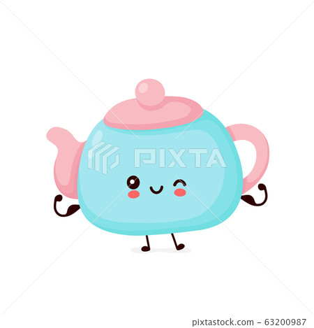 Cute happy strong smiling teapot show muscle Cute happy strong smiling teapot show muscle 63200987