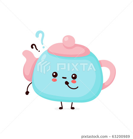 Cute happy smiling teapot with question marks Cute happy smiling teapot with question marks 63200989