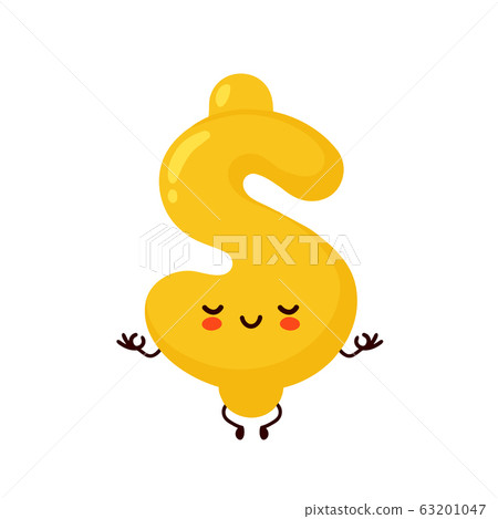 Cute happy dollar sign meditate in yoga pose 63201047