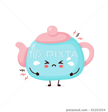 Cute sad cry teapot. Vector 63201054