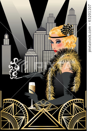 Art deco poster with smoking woman 63201107