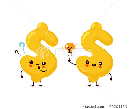 Cute happy dollar with question and lightbulb 63201154