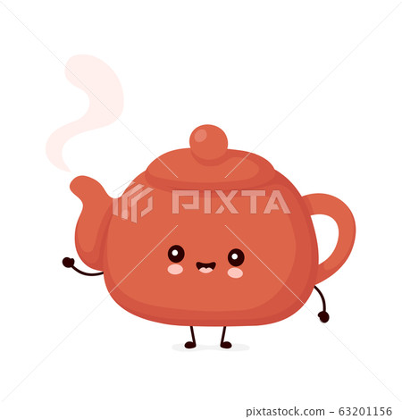 Cute happy smiling teapot. Vector 63201156