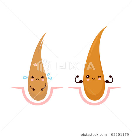 Strong healthy and sad sick hair character Strong healthy and sad sick hair character 63201179