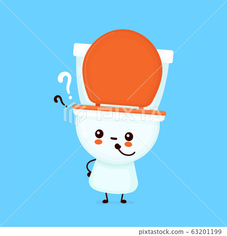 Cute happy smiling toilet bowl with question mark Cute happy smiling toilet bowl with question mark 63201199