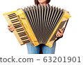 Woman playing traditional accordion isolated on white 63201901