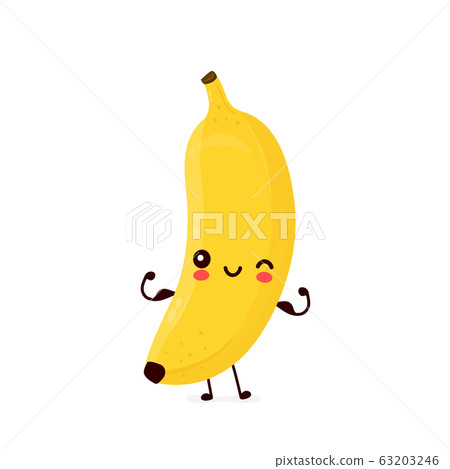 Cute happy smiling banana fruit show muscle Cute happy smiling banana fruit show muscle 63203246