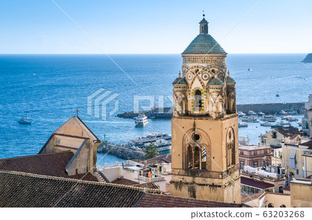 Close view to Duomo di Amalfi bell tower Close view to Duomo di Amalfi bell tower 63203268