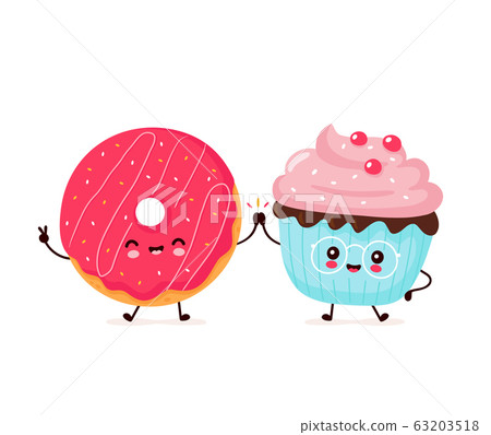 Cute happy smiling donut and cupcake 63203518