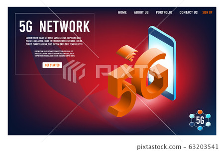Modern Isometric hi-tech 5g concept with smart phone for website and mobile website. Easy to edit and customize. Vector illustration Modern Isometric hi-tech 5g concept with smart phone for website and mobile website. Easy to edit and customize. Vector illustration 63203541