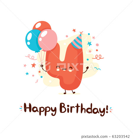 Cute smiling number four with balloons Cute smiling number four with balloons 63203542