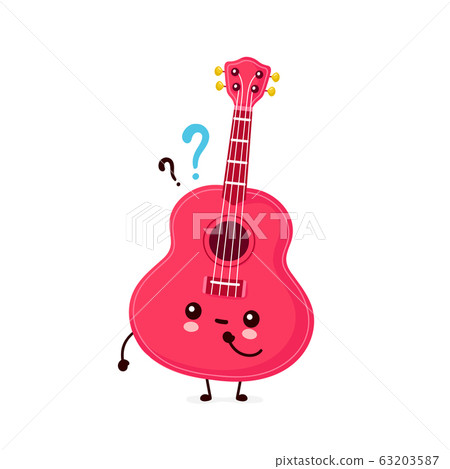 Cute happy smiling ukulele guitar with question 63203587