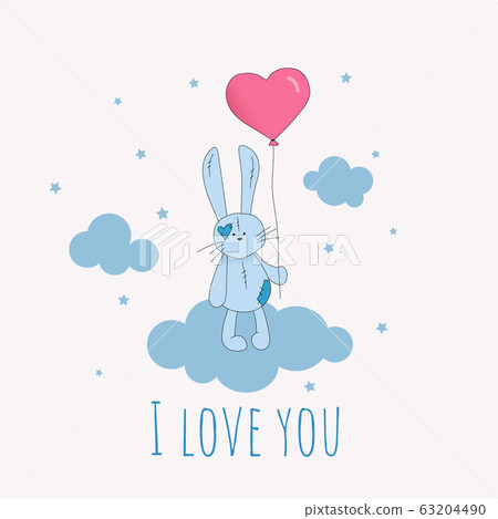 Cute rabbit holds a heart-shaped balloon Cute rabbit holds a heart-shaped balloon 63204490