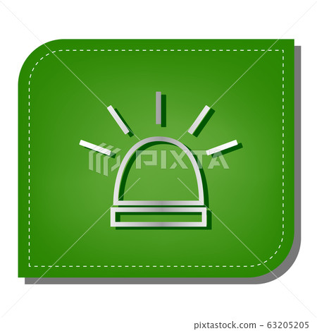 Police single sign. Silver gradient line icon with dark green shadow at ecological patched green leaf. Illustration. Police single sign. Silver gradient line icon with dark green shadow at ecological patched green leaf. Illustration. 63205205