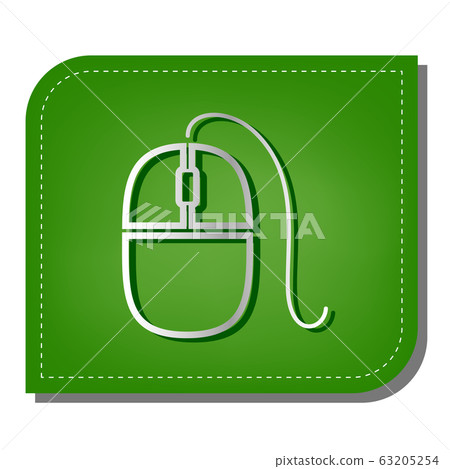 Mouse sign illustration. Silver gradient line icon with dark green shadow at ecological patched green leaf. Illustration. Mouse sign illustration. Silver gradient line icon with dark green shadow at ecological patched green leaf. Illustration. 63205254