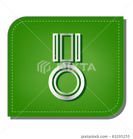 Medal sign illustration. Silver gradient line icon with dark green shadow at ecological patched green leaf. Illustration. Medal sign illustration. Silver gradient line icon with dark green shadow at ecological patched green leaf. Illustration. 63205255