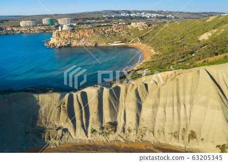 Aerial view of nature landscape of Ghajn Tuffieha 63205345