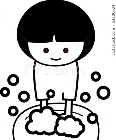 Hand-washing girls Prevention/Countermeasures Coronavirus Cold Flu Black and white line drawing 63206024