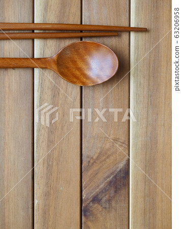 Korean traditional wooden spoon and wooden chopsticks background 63206958