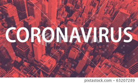 Coronavirus theme with aerial cityscape 63207289