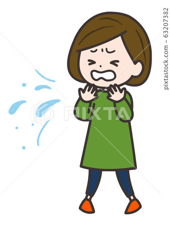 Cough, sneezing woman pose illustration 63207382