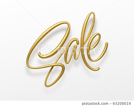 Realistic golden inscription sale on a white background. Sale banner design. Lettering for banner design. Shopping promotion illustration. Vector illustration Realistic golden inscription sale on a white background. Sale banner design. Lettering for banner design. Shopping promotion illustration. Vector illustration 63208019